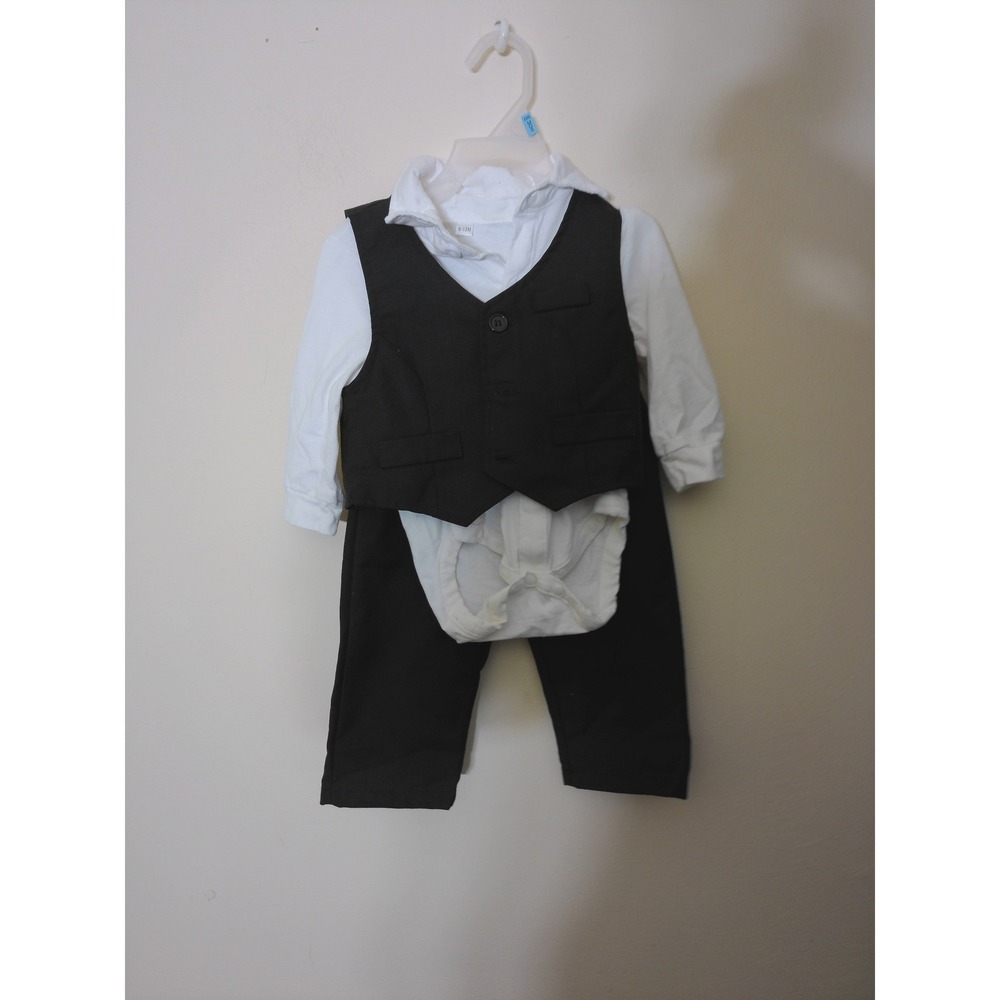 Unbranded 3pc Suit Set Baby Boy 6-12M Black White Formal Dapper Wedding Tuxedo